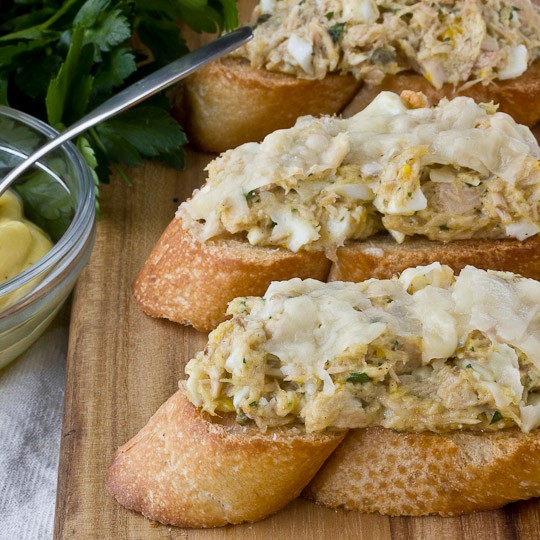 Tuna melts with olive oil mayonnaise & Parmesan