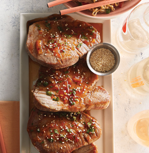 Tuna steaks with Asian orange marmalade sauce