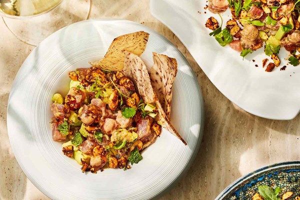 Tuna tartare with coconut and jerk peanuts