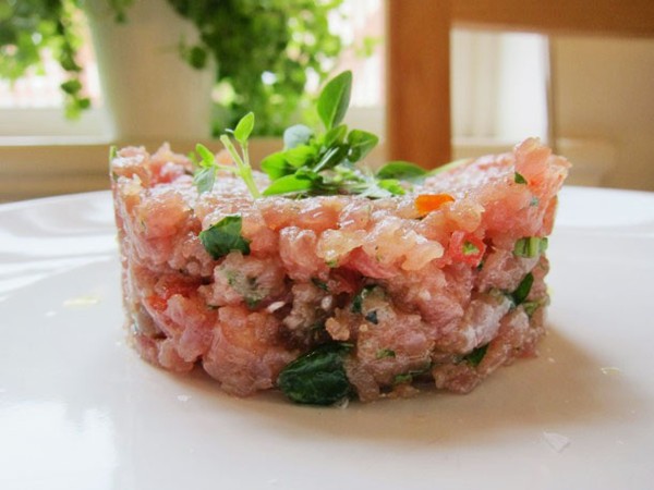 Tuna, tomato, and basil tartare