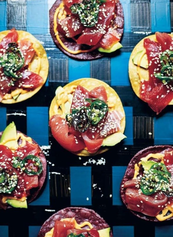 Tuna tostada, chipotle mayonnaise, butter braised jalapenos & avocado