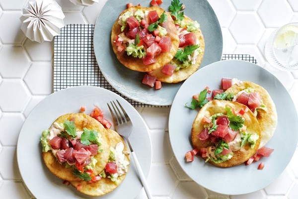 Tuna tostadas with jalapeño guacamole