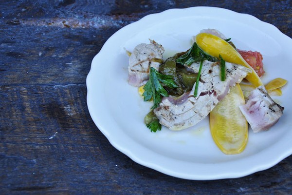 Tuna with mint oil and pepperonata