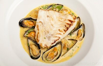 Turbot with spiced mussel and clam broth