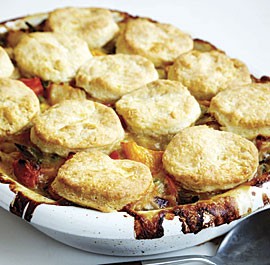 Turkey & vegetable potpie with biscuit crust