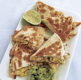 Turkey and corn quesadillas with guacamole