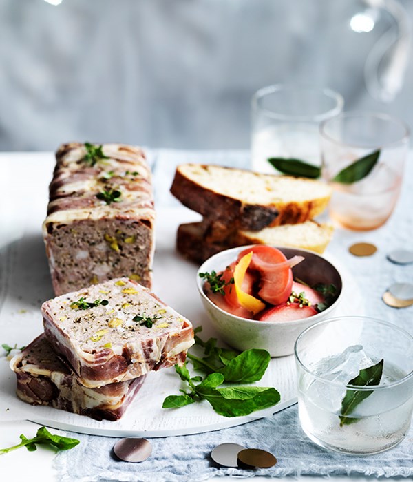 Turkey and pistachio terrine with pickled nectarines
