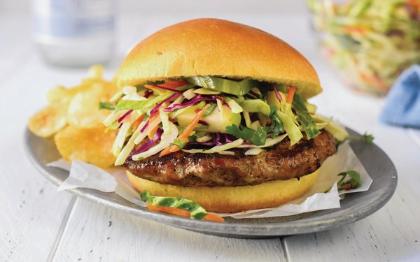 Turkey-and-pork burgers with Asian slaw