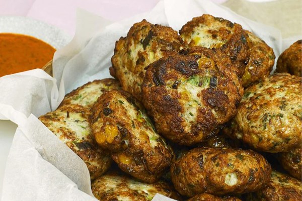 Turkey and sweetcorn meatballs with roasted pepper sauce