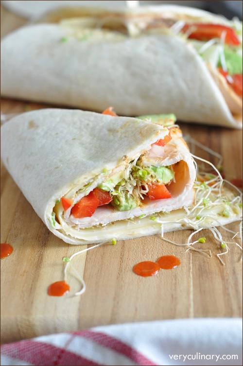 Turkey and Swiss cheese wrap with spicy mayo