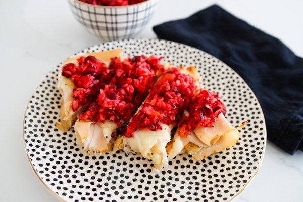 Turkey and Swiss tartine with cranberry relish