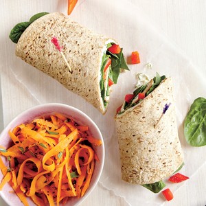 Turkey and Swiss wrap with carrot salad