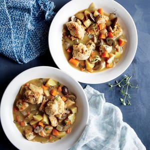 Turkey and vegetable stew with whole-grain biscuits
