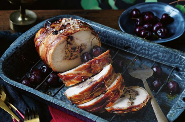 Turkey breast with bacon, cherry and pecan stuffing