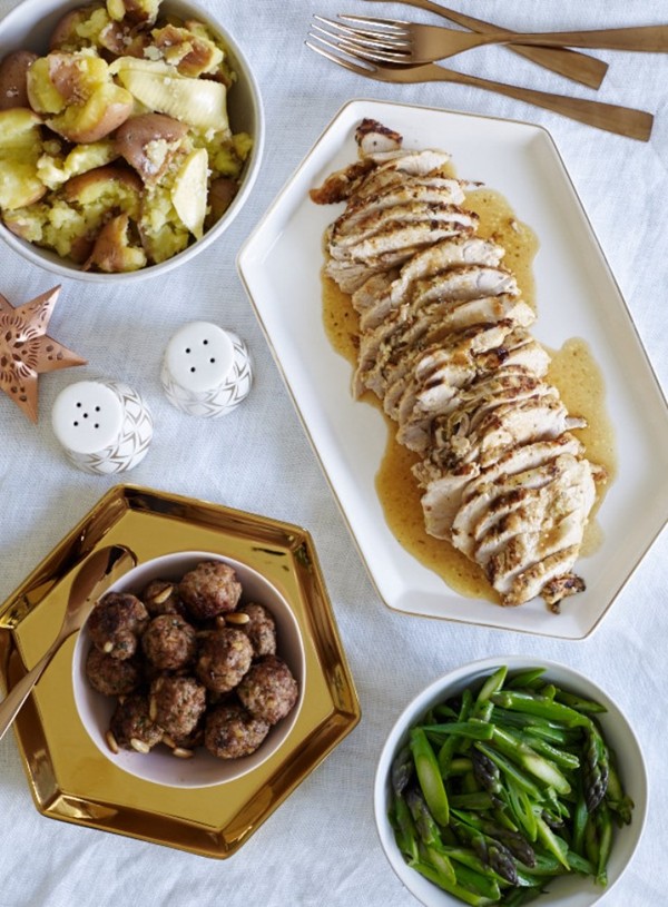 Turkey breasts with pine nut, preserved lemon and fresh herb stuffing balls