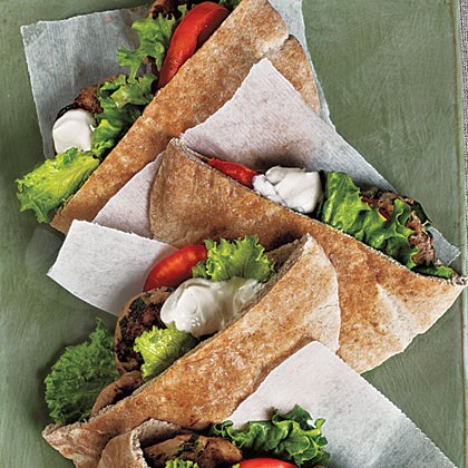 Turkey burger pitas with tahini sauce