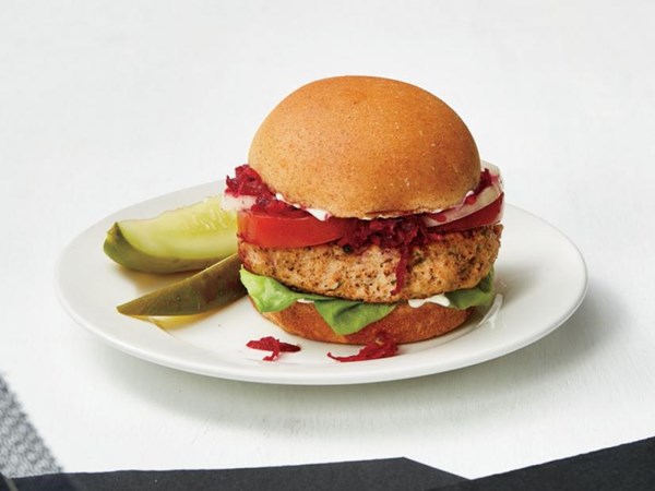 Turkey burger with beet slaw