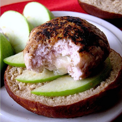 Turkey burgers with Brie and Granny Smith apples