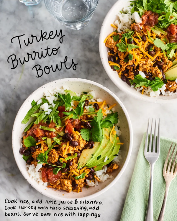 Turkey burrito bowls with cilantro lime rice