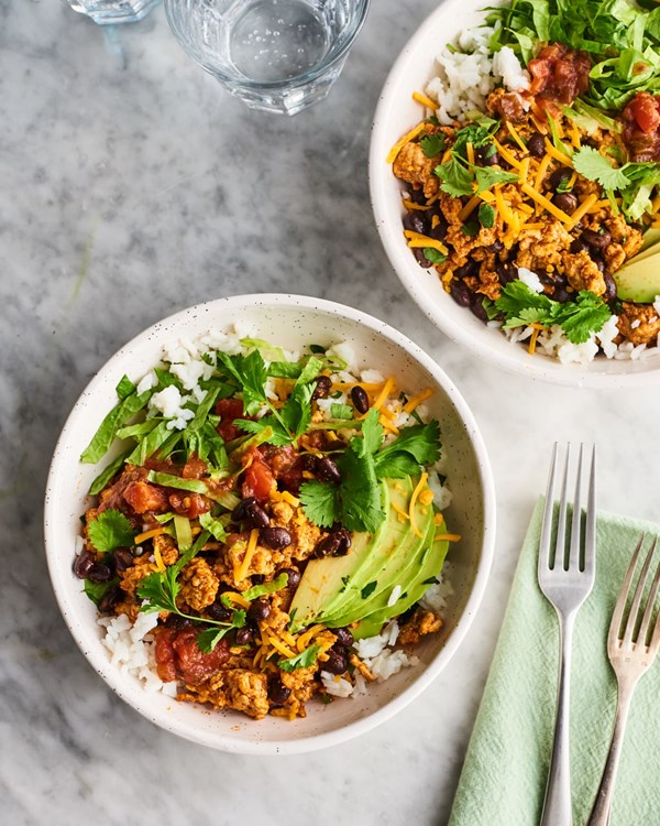 Turkey burrito bowls with cilantro-lime rice