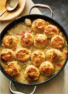 Turkey cheddar biscuit pot pie