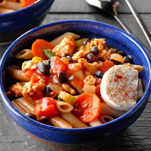 Turkey chili with penne