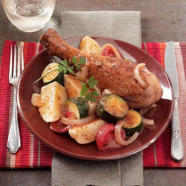 Turkey drumstick dinner 