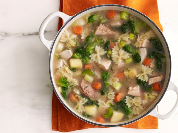 Turkey-escarole soup with farfalline