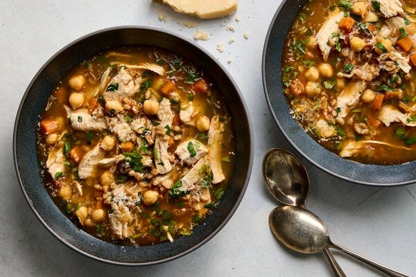 Turkey, farro and chickpea soup
