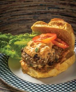 Turkey-feta burgers with harissa aioli