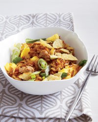 Turkey fried rice with crushed potato chips