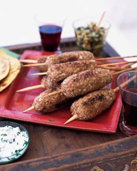 Turkey kibbe kebabs with two sauces