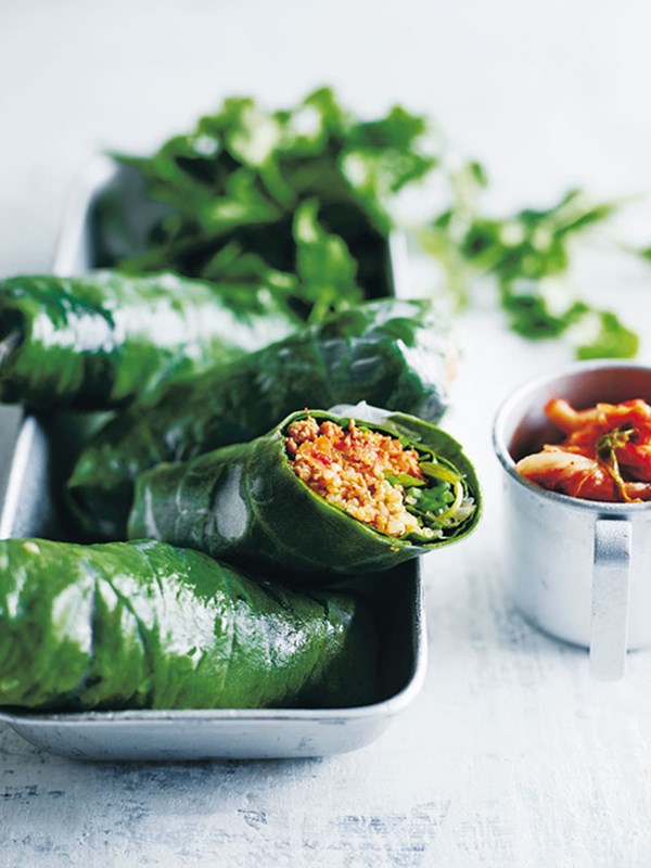 Turkey, kimchi and quinoa rice paper rolls
