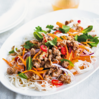 Turkey larb with rice noodles and lime