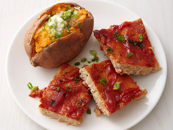 Turkey meatloaf squares with sweet potatoes