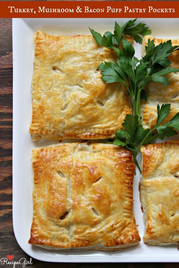 Turkey, mushroom and bacon puff pastry pockets