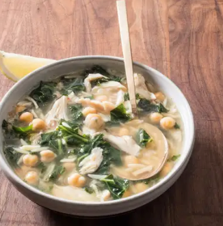 Turkey orzo soup with kale and chickpeas