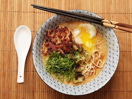 Turkey paitan ramen with crispy turkey and soft cooked egg