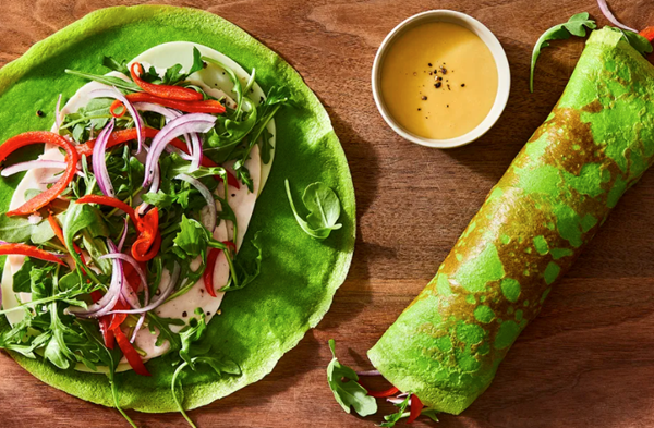 Turkey roll-ups with homemade spinach wraps