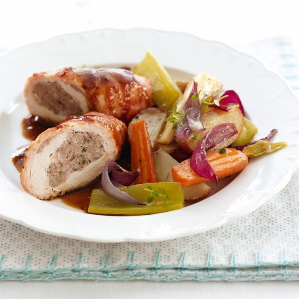 Turkey roulades with pork, sage and onion stuffing