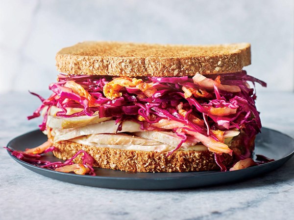 Turkey sandwiches with kimchi slaw and miso sauce