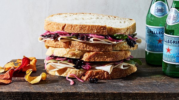 Turkey sandwiches with smoked Gouda, pickled red onion and cherries