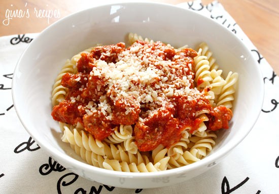 Turkey sausage and tomato sauce over pasta