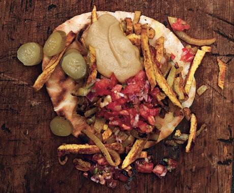 Turkey shawarma with tomato relish and tahini sauce