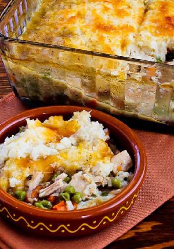 Turkey shepherd's pie casserole with cauliflower topping