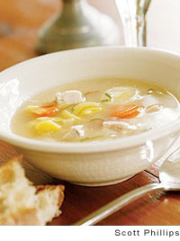 Turkey soup with ginger, lemon, and mint