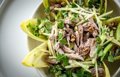 Turkey, Stilton, chicory and walnut salad