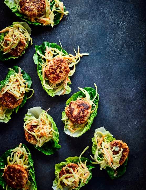 Turkey tikka burgers with light coronation slaw