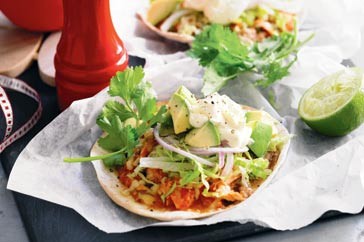 Turkey tostadas with avocado and soured cream