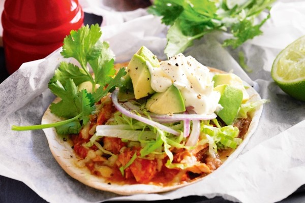 Turkey tostadas with avocado and sour cream